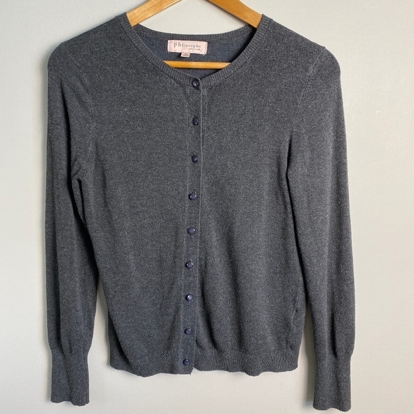 Philosophy Republic Women's Gray Front Button Long Sleeve Cardigan Sweater Small - Picture 1 of 11
